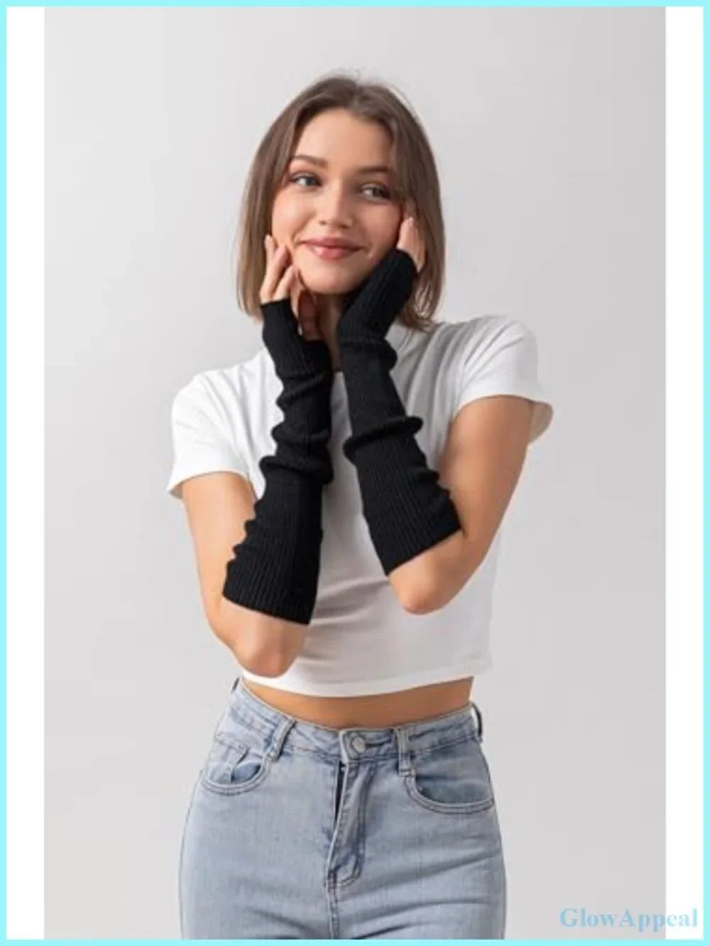 Cashmere Blend Fingerless Gloves Long Arm Warmers Women Thumb Hole